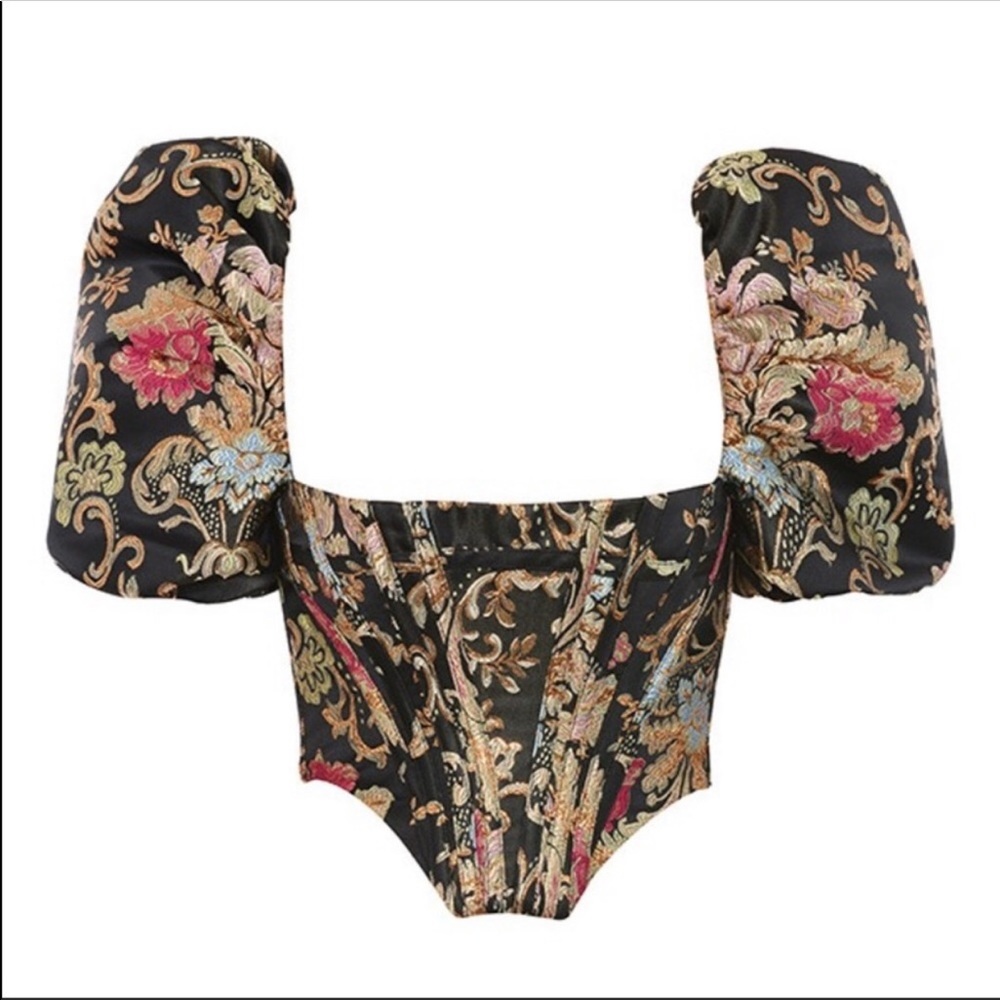 ‘Isabella’ BROCADE JACQUARD PUFF SLEEVE BU…